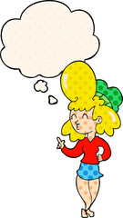 cartoon woman with big hair and thought bubble in comic book style