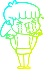 cold gradient line drawing cartoon woman in tears