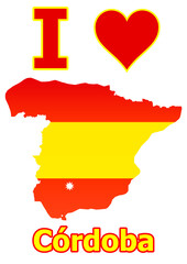 Spanienkarte mit der Stadt C&oacute;rdoba Flagge Karte