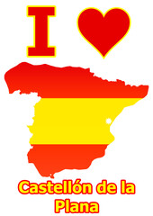 Obraz premium Spanienkarte mit der Stadt Castellón de la Plana Flagge Karte