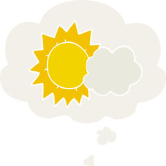 cartoon weather and thought bubble in retro style