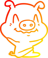 warm gradient line drawing nervous cartoon pig sitting