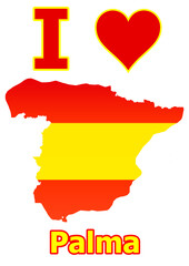Spanienkarte mit der Stadt Palma Flagge Karte