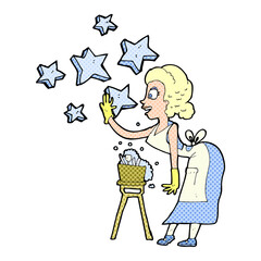 cartoon woman washing dishes