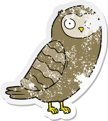 distressed sticker of a cartoon owl