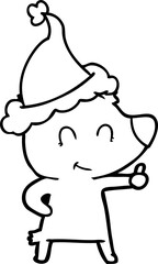 Fototapeta premium female bear line drawing of a wearing santa hat