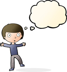 cartoon startled boy with thought bubble
