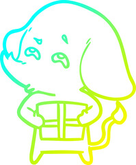 cold gradient line drawing cartoon elephant with gift remembering