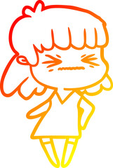 warm gradient line drawing cartoon angry girl