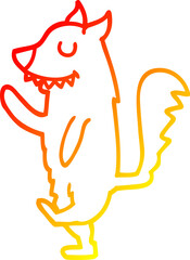 warm gradient line drawing cartoon fox walking