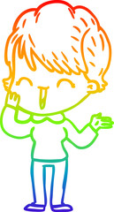 rainbow gradient line drawing cartoon laughing woman