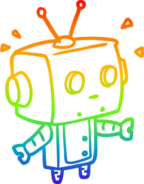 recommend clip art: rainbow gradient line drawing cute surprised robot