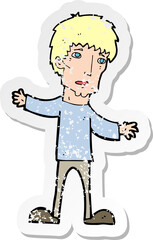 retro distressed sticker of a cartoon worried man