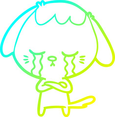 cold gradient line drawing cartoon crying dog