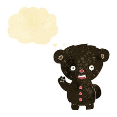 cartoon waving black bear cub with thought bubble