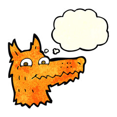 cartoon fox head with thought bubble
