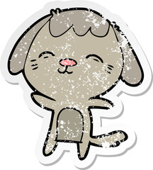 distressed sticker of a happy cartoon dog