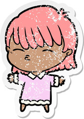 distressed sticker of a cartoon woman