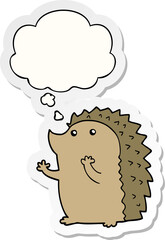 cartoon hedgehog and thought bubble as a printed sticker
