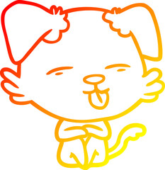 warm gradient line drawing cartoon dog sticking out tongue