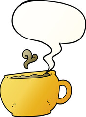 cartoon coffee cup and speech bubble in smooth gradient style