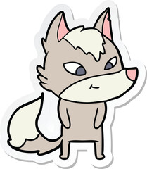 sticker of a friendly cartoon wolf