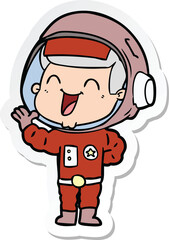 sticker of a happy cartoon astronaut