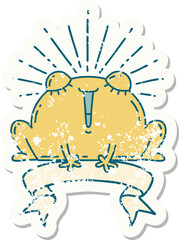 grunge sticker of tattoo style happy frog