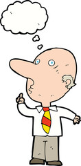 cartoon bald man asking question with thought bubble