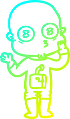 cold gradient line drawing cartoon weird bald spaceman
