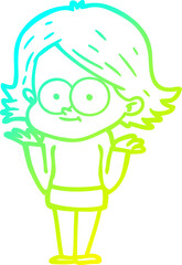 cold gradient line drawing happy cartoon girl