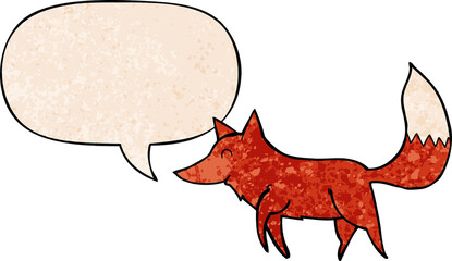 cartoon wolf and speech bubble in retro texture style
