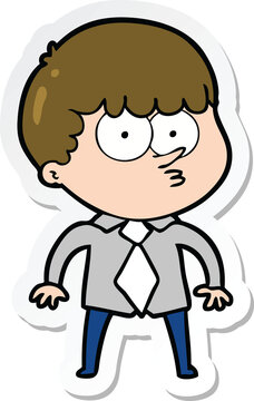 sticker of a cartoon nervous boy in shirt and tie