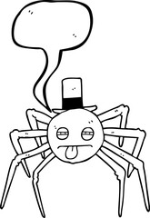speech bubble cartoon halloween spider in top hat