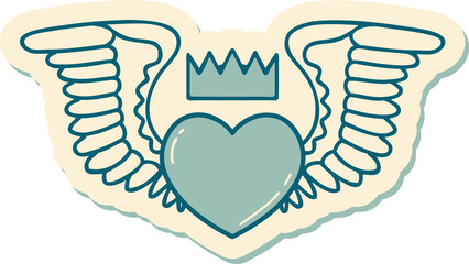 tattoo style sticker of a heart with wings