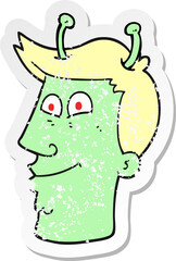 retro distressed sticker of a cartoon alien man