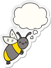 cute cartoon bee and thought bubble as a printed sticker