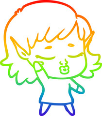 rainbow gradient line drawing pretty cartoon elf girl