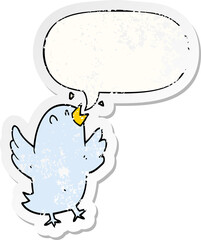 cartoon bird singing and speech bubble distressed sticker