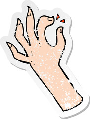 retro distressed sticker of a cartoon hand symbol