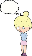 cartoon woman staring with thought bubble