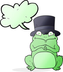 speech bubble cartoon frog in top hat