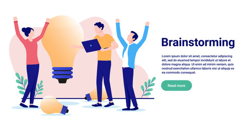 Brainstorming - Office people having a brainstorm for work and business. Flat design banner vector illustration with white background and copy space for text