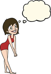 cartoon excited woman with thought bubble