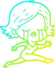Obraz premium cold gradient line drawing cartoon girl crying whilst running
