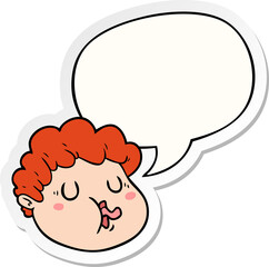 cartoon male face and speech bubble sticker