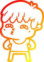 warm gradient line drawing cartoon curious man