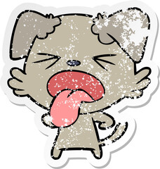 distressed sticker of a cartoon disgusted dog