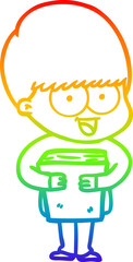 rainbow gradient line drawing happy cartoon boy