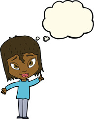 cartoon woman with idea with thought bubble